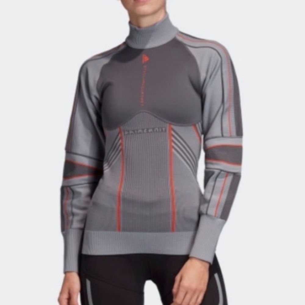 Adidas Stella McCartney Run Od Primeknit Midlayer‎ Gray Orange Mock Neck Top M
